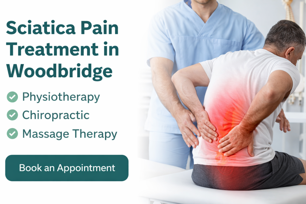 Sciatica pain treatment using physiotherapy, chiropractic, and massage therapy at Physiotemple Health in Woodbridge Vaughan