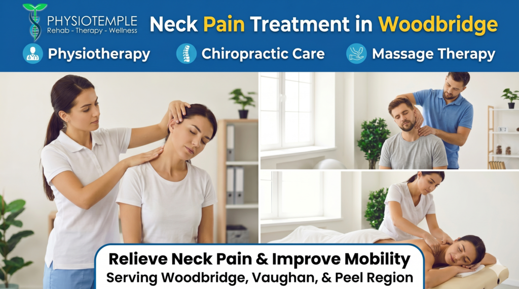 Neck pain treatment using physiotherapy chiropractic and massage therapy at Physiotemple Health in Woodbridge Vaughan