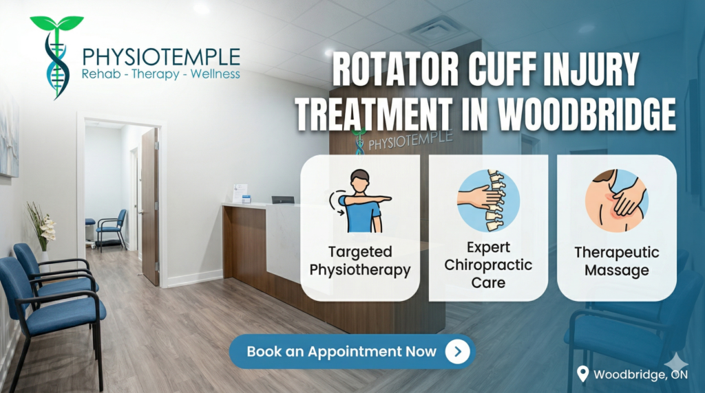 Rotator cuff injury treatment using physiotherapy, chiropractic, and massage therapy at Physiotemple Health in Woodbridge Vaughan